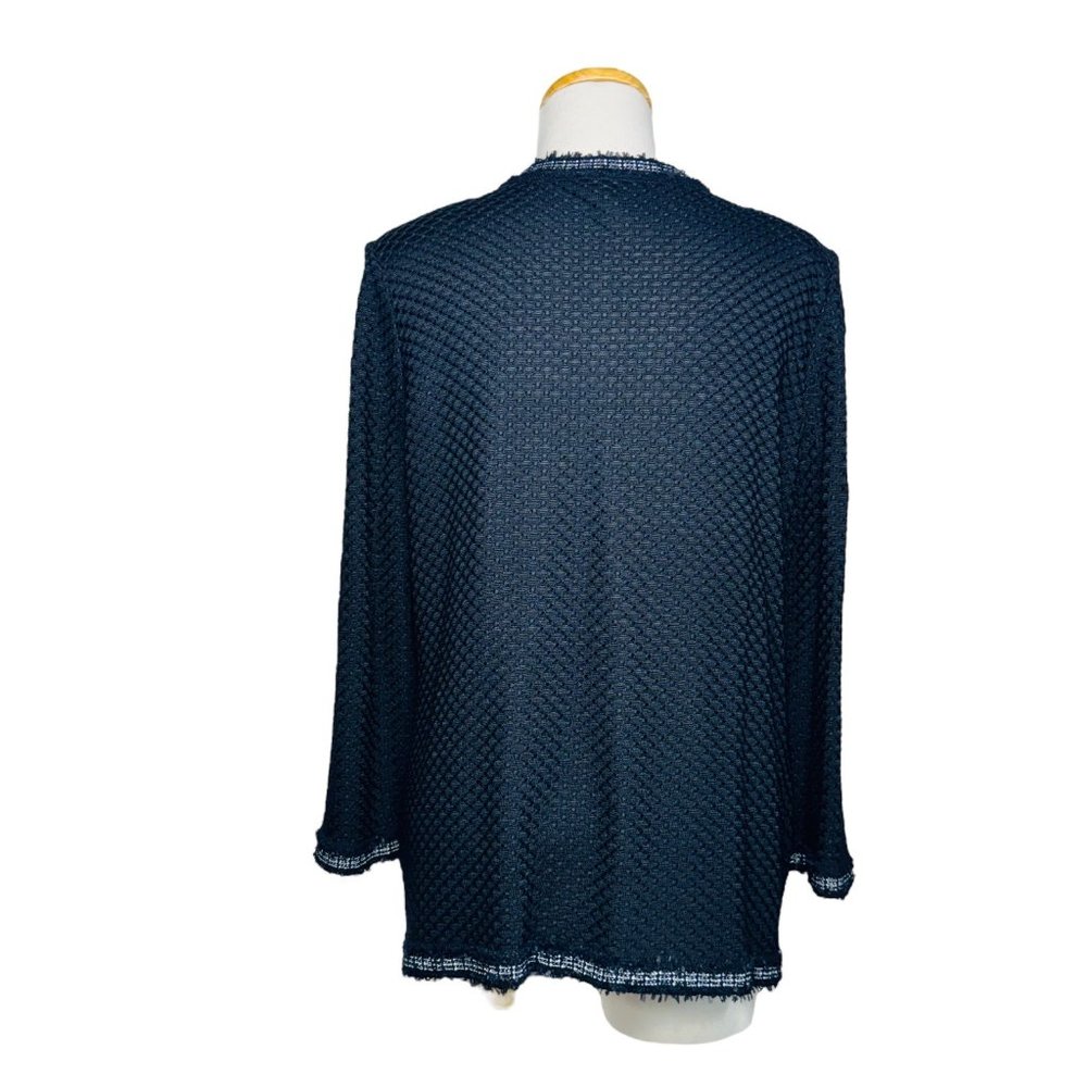 Misook Embroidered Knit Jacket 3/4 Sleeve Lace Patch Embellished Buttons Black M - Picture 6 of 16